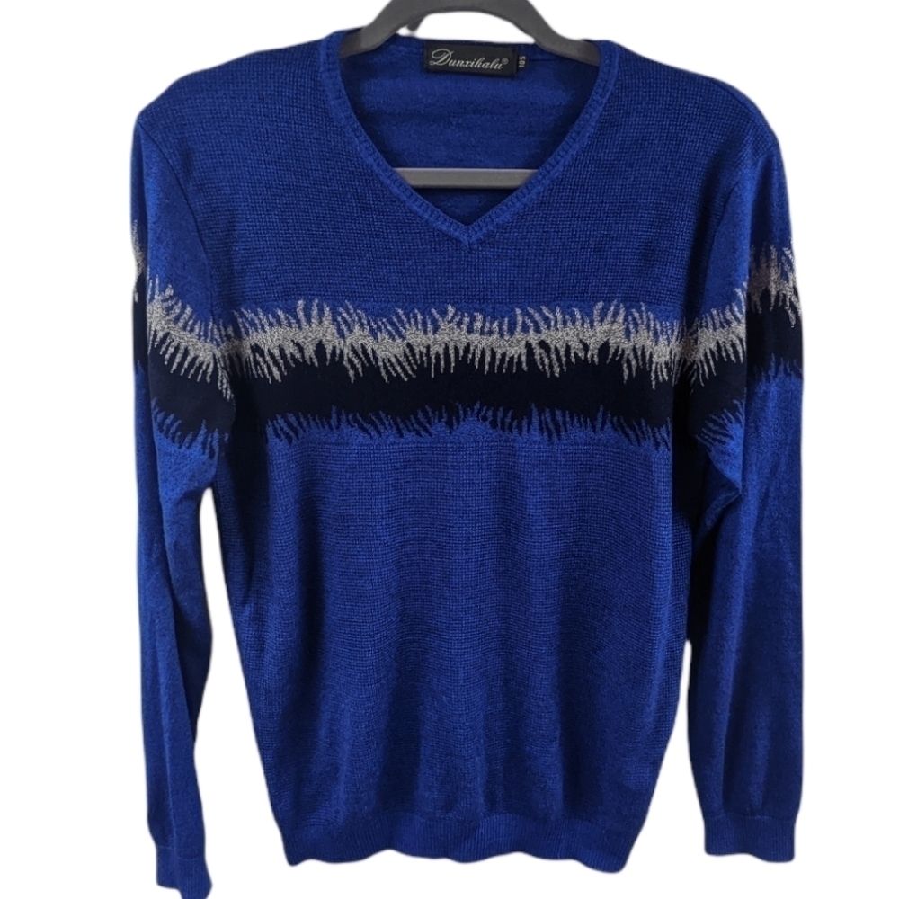 Dunxikalu Men's Cashmere/Super Fine Wool Blend V-Neck Sweater Sz S